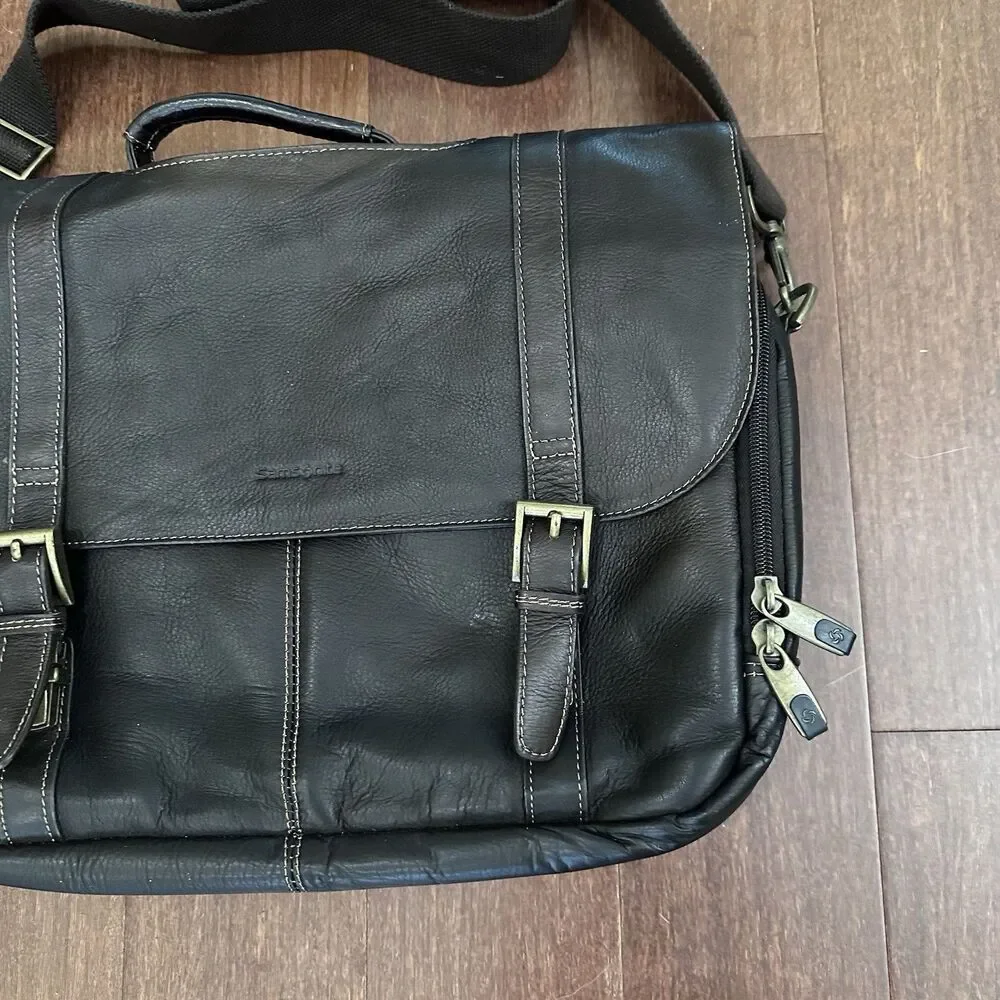 Samsonite Colombian Leather Flap-Over Business Messenger Bag Laptop, Brown